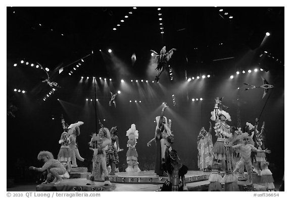 Colorful cast of characters, Circus show, Walt Disney World. Orlando, Florida, USA (black and white)
