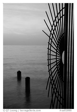 Grid at sunrise and ocean. Key West, Florida, USA (black and white)