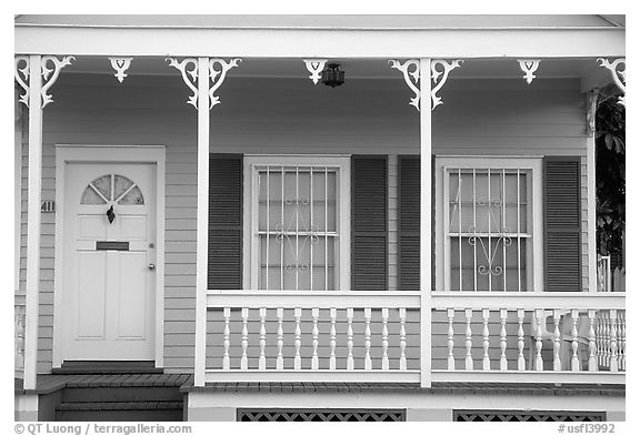 Pastel-colored pink porch. Key West, Florida, USA (black and white)