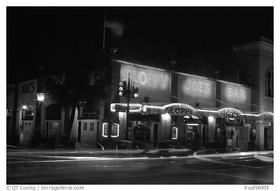 Sloppy Joe bar by night. Key West, Florida, USA (black and white)