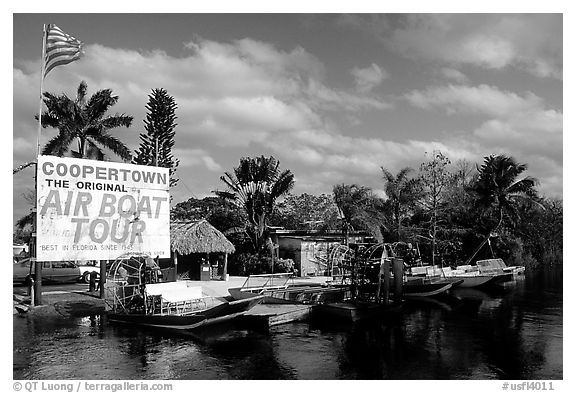 Airboats. Florida, USA (black and white)