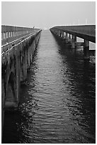 Old and new Seven-mile bridges. The Keys, Florida, USA (black and white)