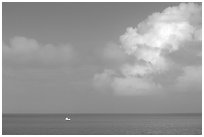 Boat on turquoise waters, Floriday Bay. The Keys, Florida, USA (black and white)