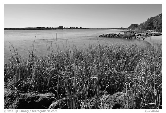 Matanzas River, and fort in the distance, Fort Matanzas National Monument. St Augustine, Florida, USA