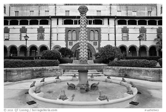 Frog fountain in the courtyard at Flagler College. St Augustine, Florida, USA (black and white)