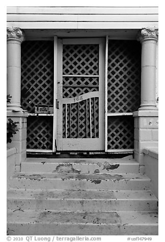 House blue doorway. St Augustine, Florida, USA (black and white)