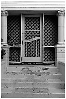 House blue doorway. St Augustine, Florida, USA (black and white)