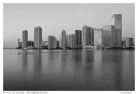 Downtown skyline at dawn, Miami. Florida, USA (black and white)