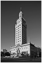 Freedom Tower, memorial to Cuban immigration, Miami. Florida, USA (black and white)