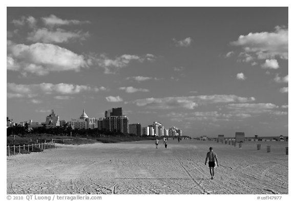 People strolling on South Beach, Miami Beach. Florida, USA (black and white)