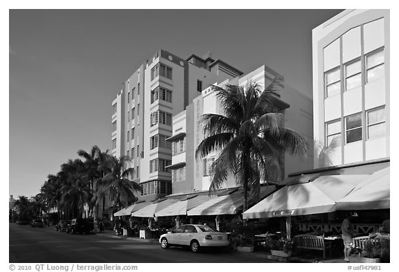 Row of hotels in Art Deco Style, Miami Beach. Florida, USA (black and white)