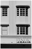 Detail of boxy Art Deco facade, Miami Beach. Florida, USA ( black and white)