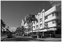 Beachfront street and hotels, South beach, Miami Beach. Florida, USA (black and white)