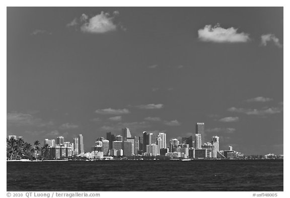 Biscayne Bay and Miami skyline. Florida, USA (black and white)