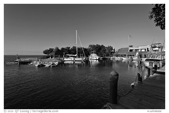 Tiny marina on Vaca Key. The Keys, Florida, USA (black and white)