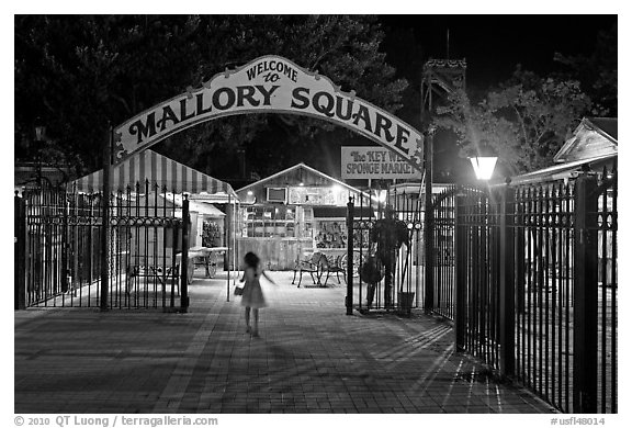 Mallory Square shops at night. Key West, Florida, USA (black and white)
