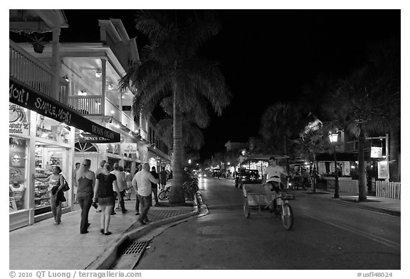 Street at night. Key West, Florida, USA (black and white)