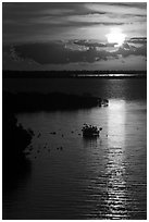 Sunrise over Atlantic shore, Sugarloaf Key. The Keys, Florida, USA (black and white)