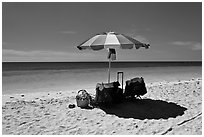 Beach umbrella and turquoise water, Bahia Honda State Park. The Keys, Florida, USA ( black and white)