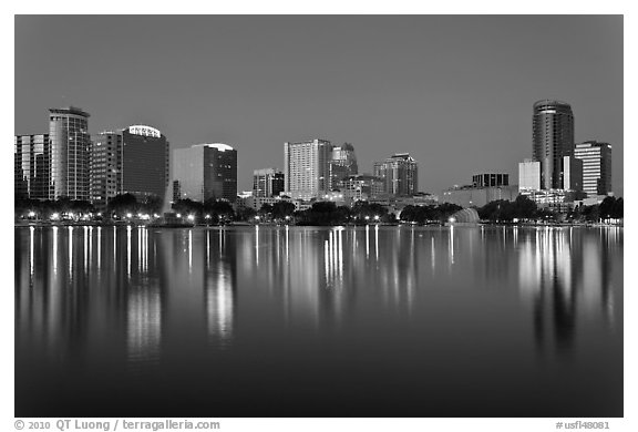 Orlando Skyline at night. Orlando, Florida, USA (black and white)
