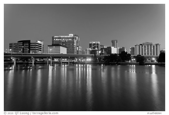 Night skyline from Lake Lucerne. Orlando, Florida, USA (black and white)