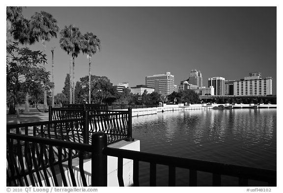 Lake Lucerne, palm trees, and downtown skyline. Orlando, Florida, USA