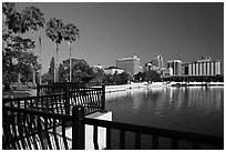 Lake Lucerne, palm trees, and downtown skyline. Orlando, Florida, USA (black and white)