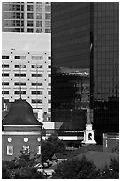 Church and downtown high rise buildings. Orlando, Florida, USA ( black and white)