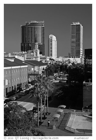 Modern and historic buildings in downtown. Orlando, Florida, USA (black and white)