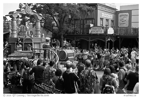 Parade float with Disney characters, Walt Disney World. Orlando, Florida, USA (black and white)