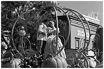 Cinderalla and prince characters on parade float. Orlando, Florida, USA ( black and white)