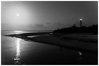 Lighthouse Point and full moon, Sanibel Island. Florida, USA (black and white)