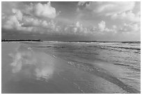 Sky reflecting in wet sand, Fort De Soto beach. Florida, USA (black and white)