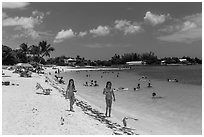 Families on Sombrero Beach, Marathon Key. The Keys, Florida, USA (black and white)