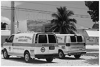 Turtle Hospital ambulances, Marathon Key. The Keys, Florida, USA (black and white)