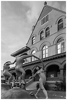 Modern sculpture in front of Custom House. Key West, Florida, USA (black and white)