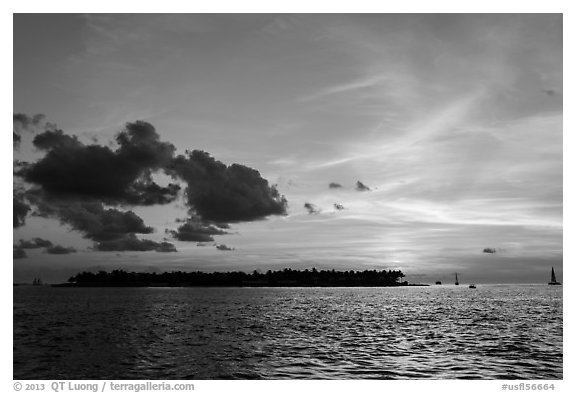 Sunset Island at sunset. Key West, Florida, USA (black and white)