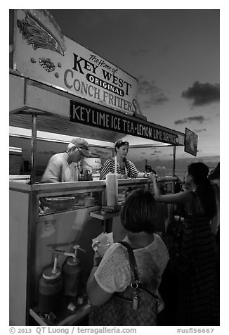 Key West conch fritters food stand at sunset. Key West, Florida, USA