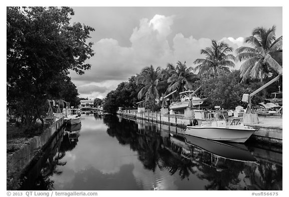 Canal, Big Pine Key. The Keys, Florida, USA (black and white)