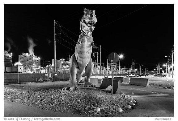 Dinosaur at night, Turkey Point Nuclear power plant. Florida, USA