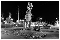 Dinosaur at night, Turkey Point Nuclear power plant. Florida, USA (black and white)