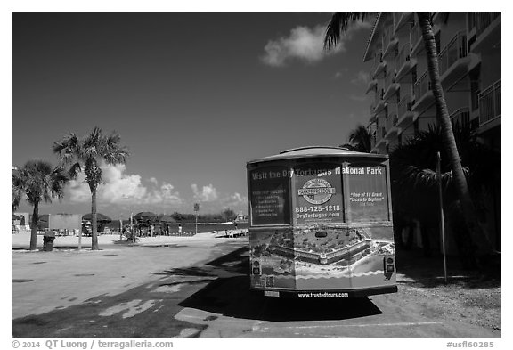 Truck with ad for Dry Tortugas tour. Key West, Florida, USA (black and white)