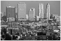 Shipping containers and skyline, Port of Miami. Florida, USA ( black and white)