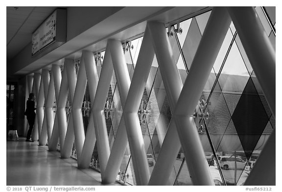 Multicolored windows, Miami International Airport, Miami. Florida, USA (black and white)