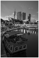 Harbor, Bayside Marketplace, sunset, Miami. Florida, USA ( black and white)