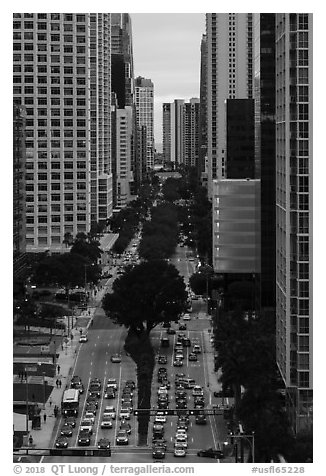 Brickell Avenue from above, Miami. Florida, USA (black and white)