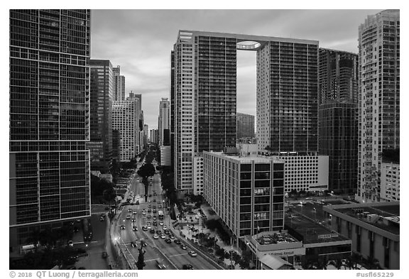 Brickell Skyline at dusk, Miami. Florida, USA (black and white)