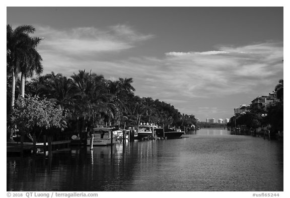 Biscayne Bay arm, North Beach, Miami Beach. Florida, USA (black and white)