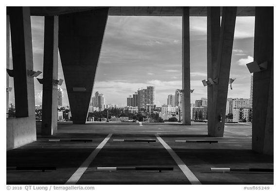 Open air parking garage designed by Herzog and de Meuron, Miami Beach. Florida, USA (black and white)