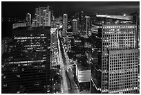 High view of Miami Skyline at night with Brickell Av from Fifty Ultra Lounge, Miami. Florida, USA ( black and white)